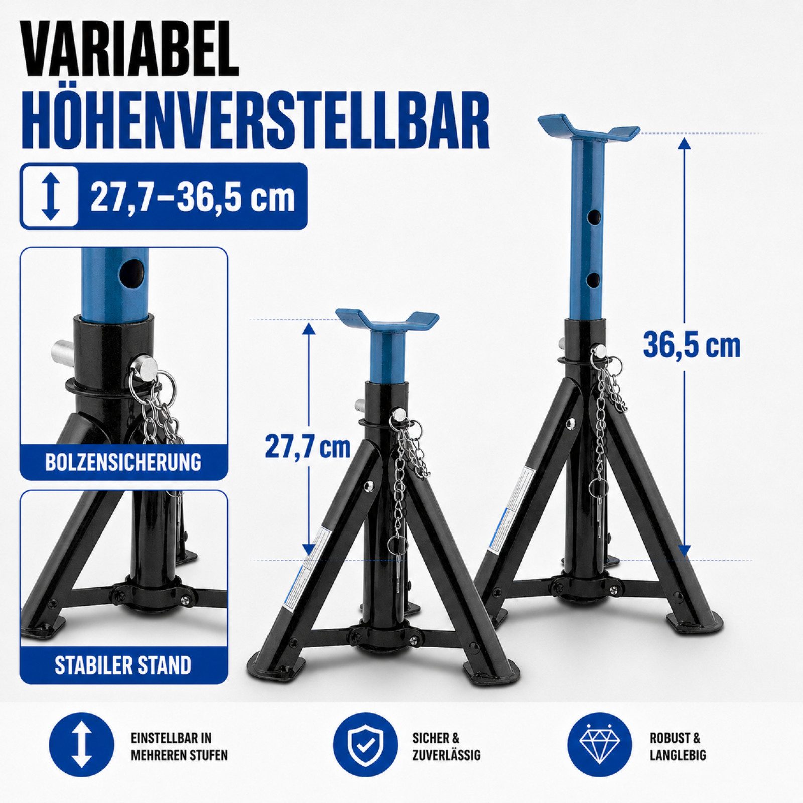 Bituxx Unterstellbock Unterstellböcke 2000 kg Schwarz / Blau, 2000 kg max. Belastbarkeit, (Set, 2-St., MS-19921) – Bild 4 von 5