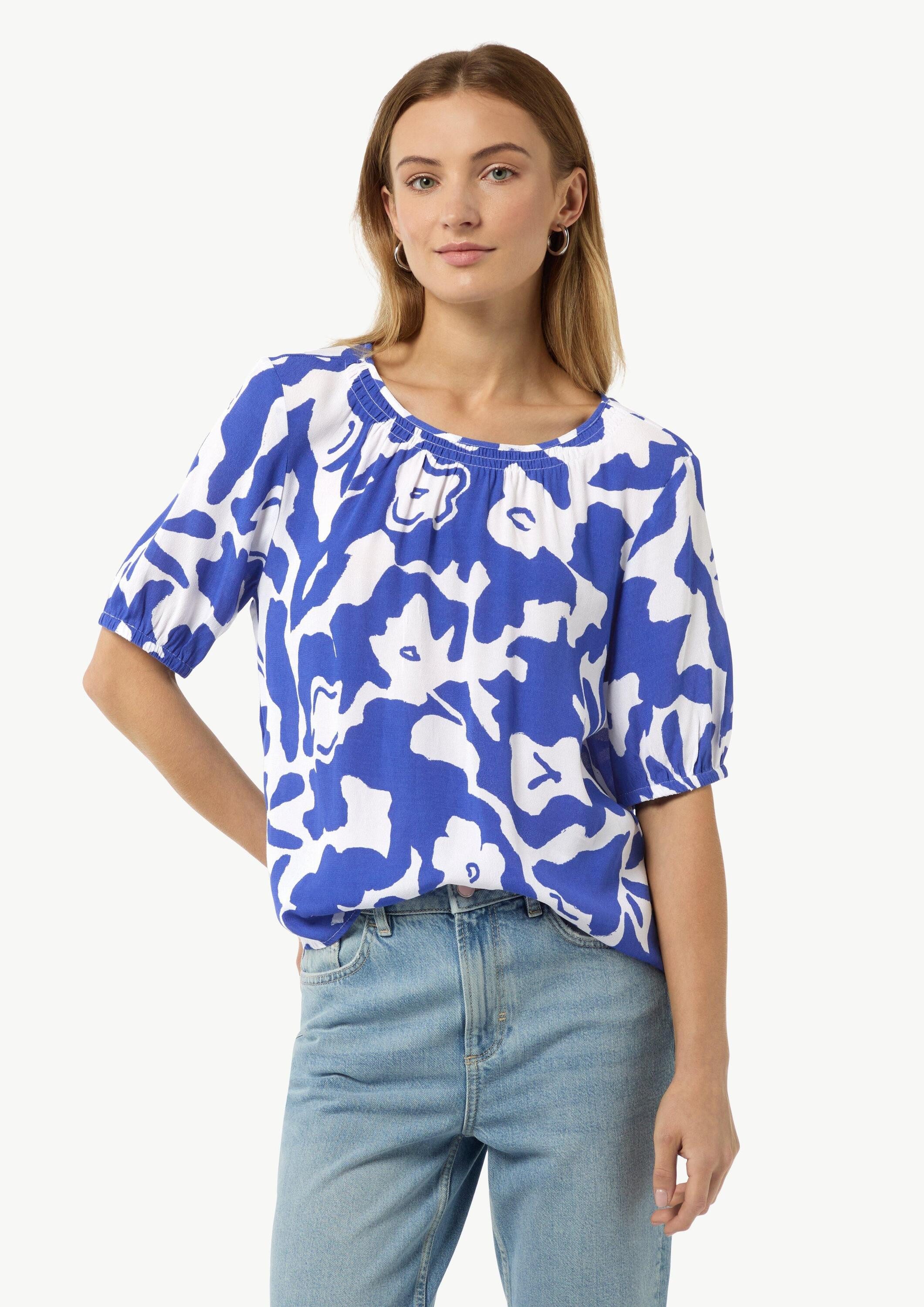comma Kurzarmbluse Bluse Gemusterte Kurzarmbluse