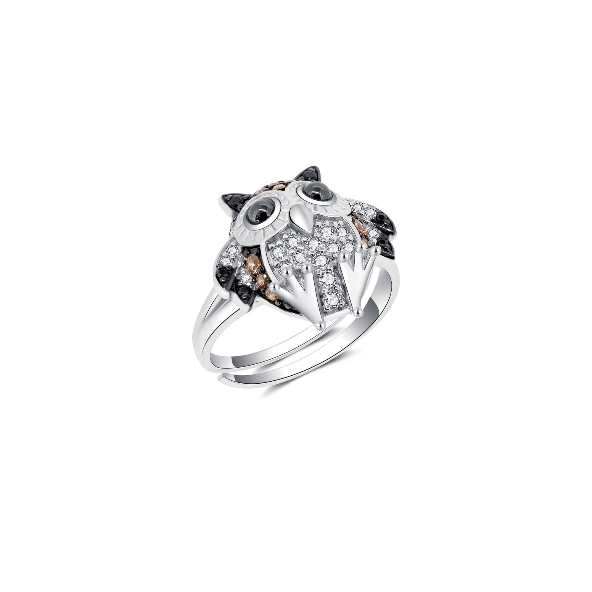 Seinerzeit FLORA & FAUNA Silberring Finn Eulen Ring (1-tlg), Material: 925 Sterling Silber, rhodiniert, geschwärzt