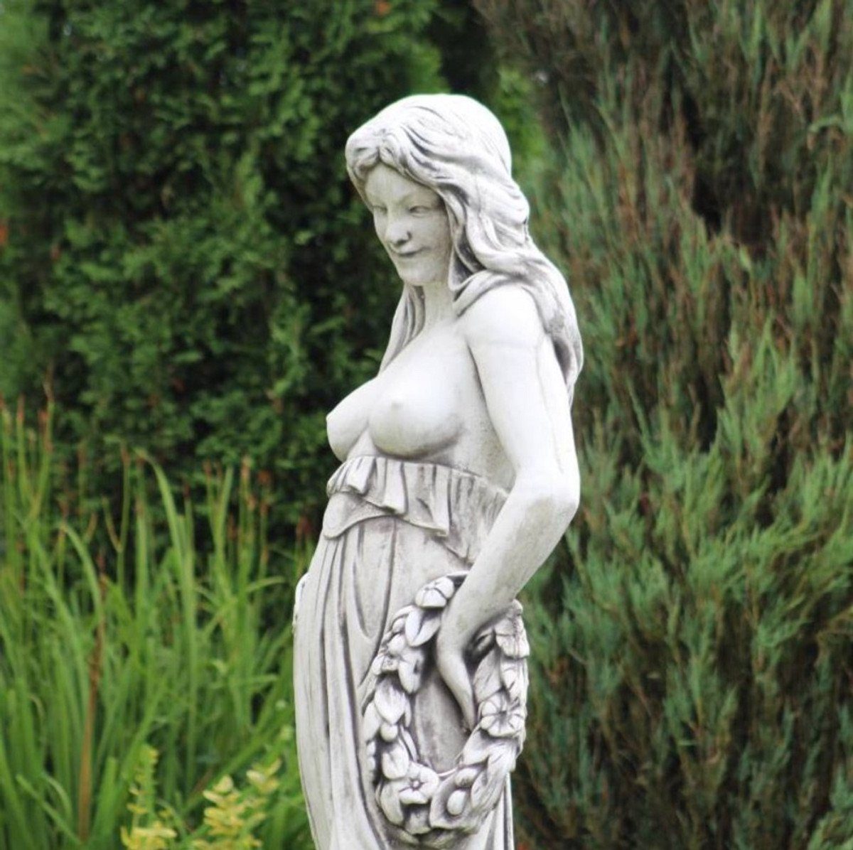Frau Barock Skulptur - Grau Padrino - Garten Jugendstil Skulptur & 150 H. mit Stein Accessoires Deko Kranz Figur Deko cm Jugendstil Elegante Garten Garten Deko Casa