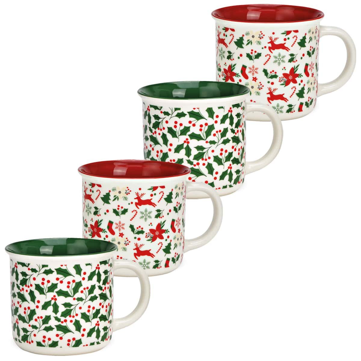Tasse Große Email-Optik Weihnachts-Tassen 4er Set grün rot, 8 cm 600 ml