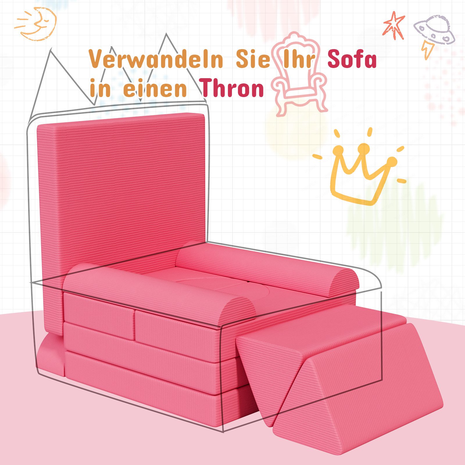 TLGREEN Kindersofa Spielsofa Cord, 15-Teiliges Modulare Kinderspielcouch, Kindersofa-Bausteine, Spielsofa für Kinder, kreatives Spielen für Kuschelecke im Kinderzimmer
