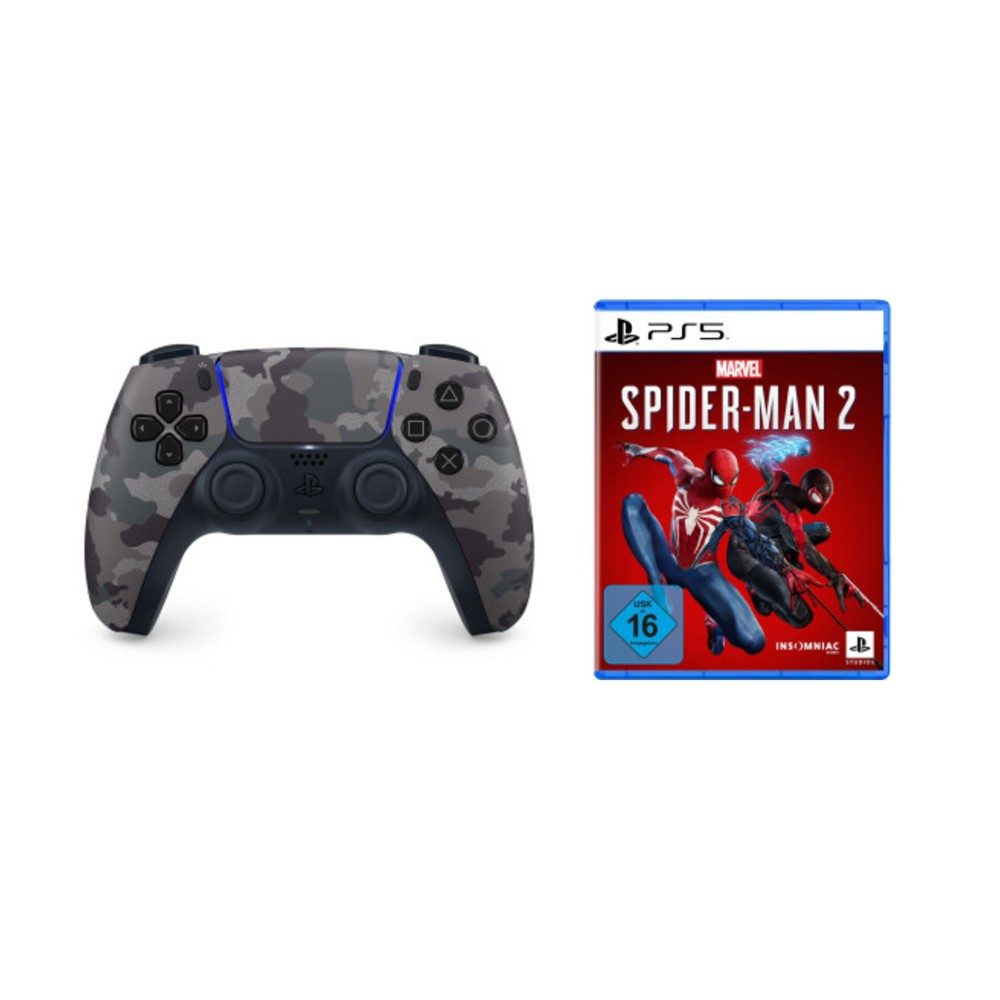 Playstation PS5 Controller Grey Camouflage inkl. Spider-Man 2 PS5 DualSense Wireless-Controller (Spiele-Set, inkl. Spider-Man 2)