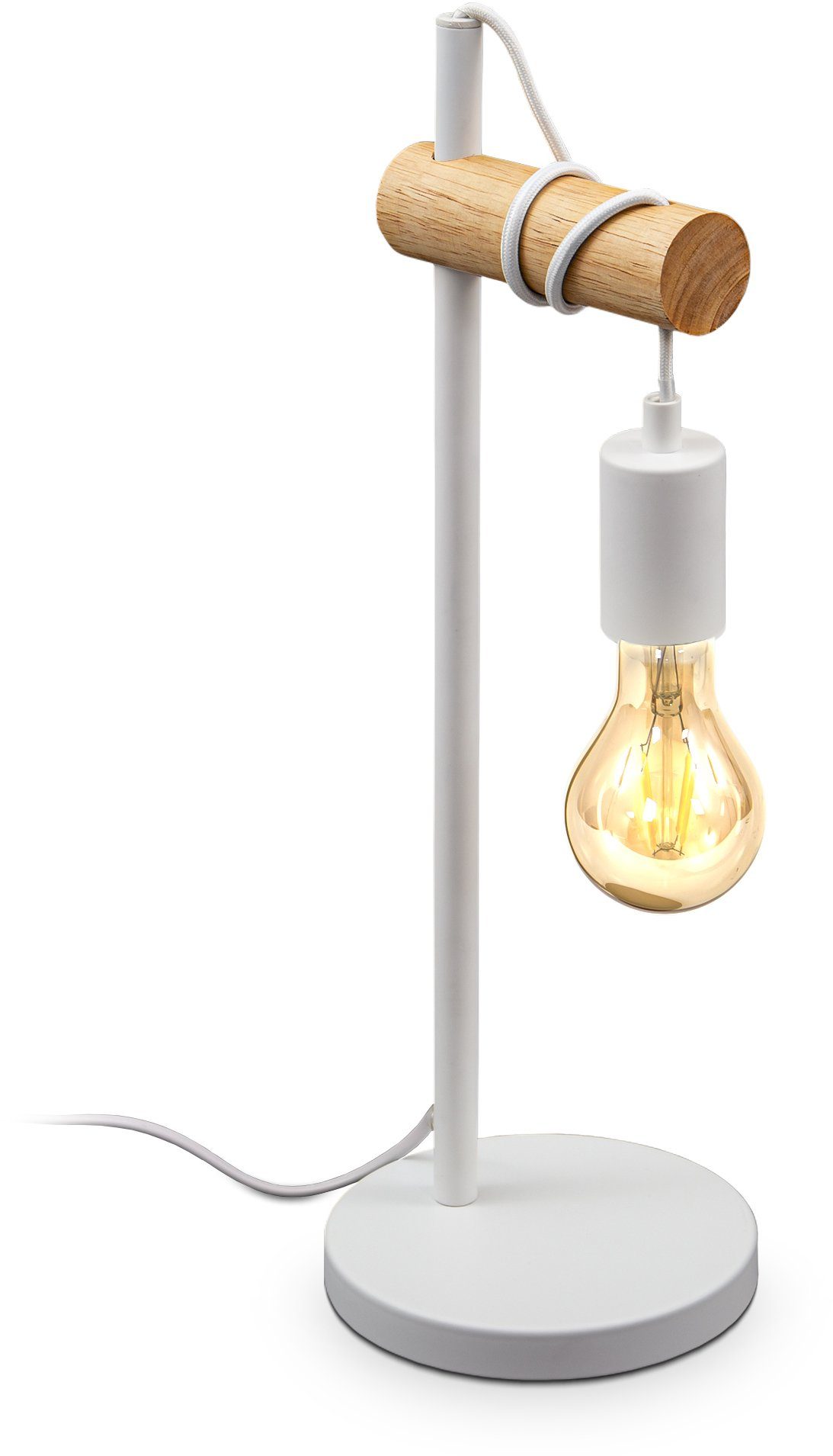 B.K.Licht Tischleuchte, 1 flammige Vintage Tischlampe, Industrial Design, Retro Lampe, Stahl, Holz, Rund, E27, ohne Leuchtmittel-Otto