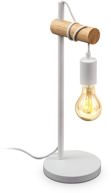 B.K.Licht Tischleuchte, 1 flammige Vintage Tischlampe, Industrial Design, Retro Lampe, Stahl, Holz, Rund, E27, ohne Leuchtmittel-Otto
