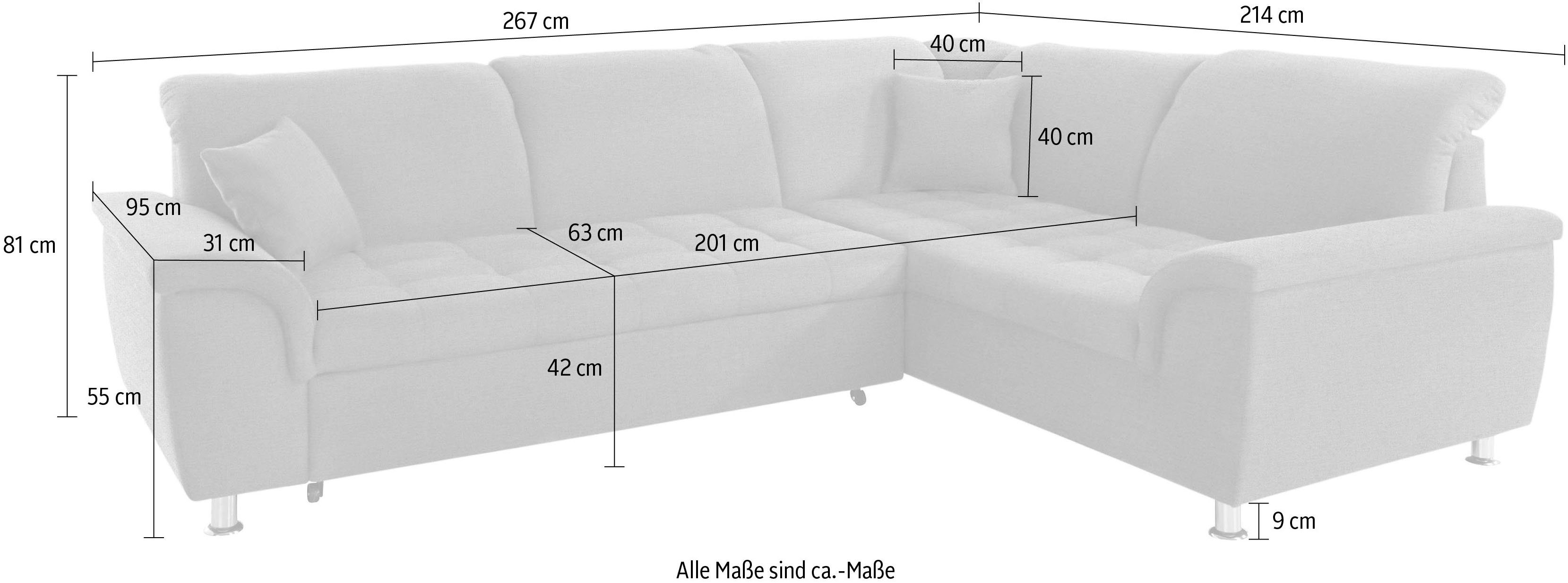 DOMO collection Ecksofa FRANZI zeitlos und elegant, moderne Sitzheftung, L-Form, wahlweise mit Kopfteilverstellung (dann Breite: 275 cm) – Bild 5 von 5