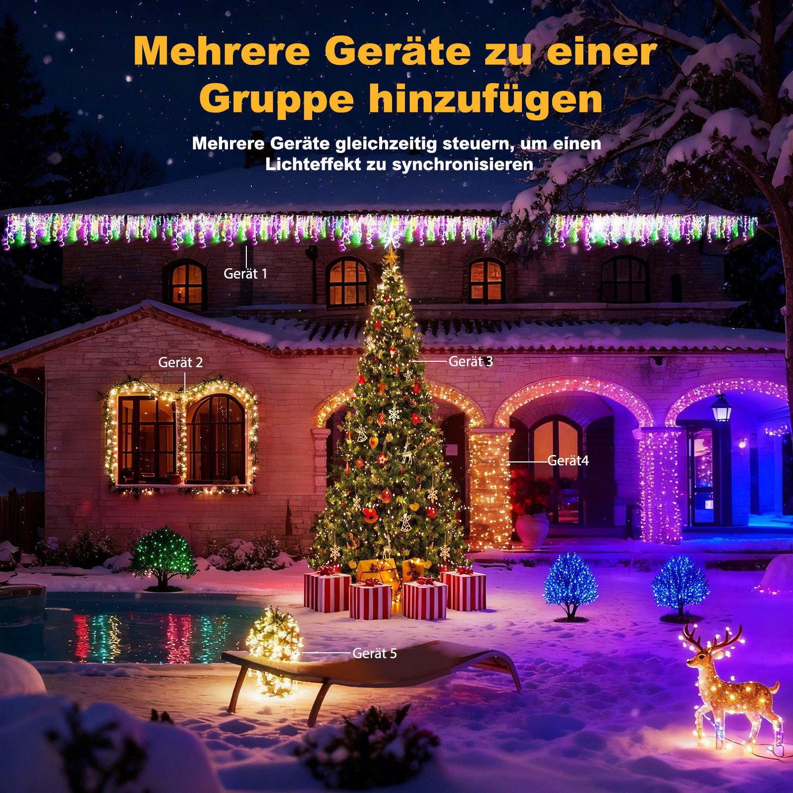 Circlio LED-Lichtervorhang 5-45m LED Eiszapfen-Lichterkette Außen mit App, Timer & Fernbedienung, 17 Modi, Musikmodus, Timer, IP65, Warmweiß/Kaltweiß/Bunt – Bild 5 von 5