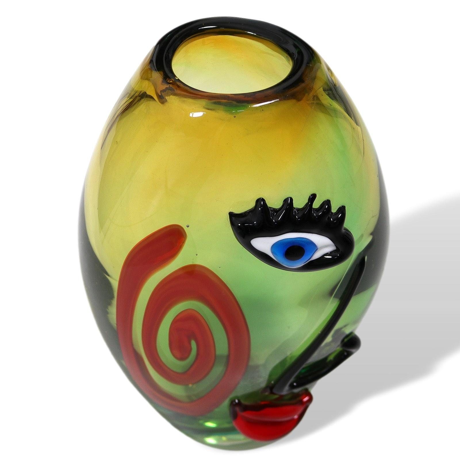 Aubaho Tischvase Glasvase Tischvase Murano-Antik-Stil im Gla Kunst Vase Gesicht Moderne