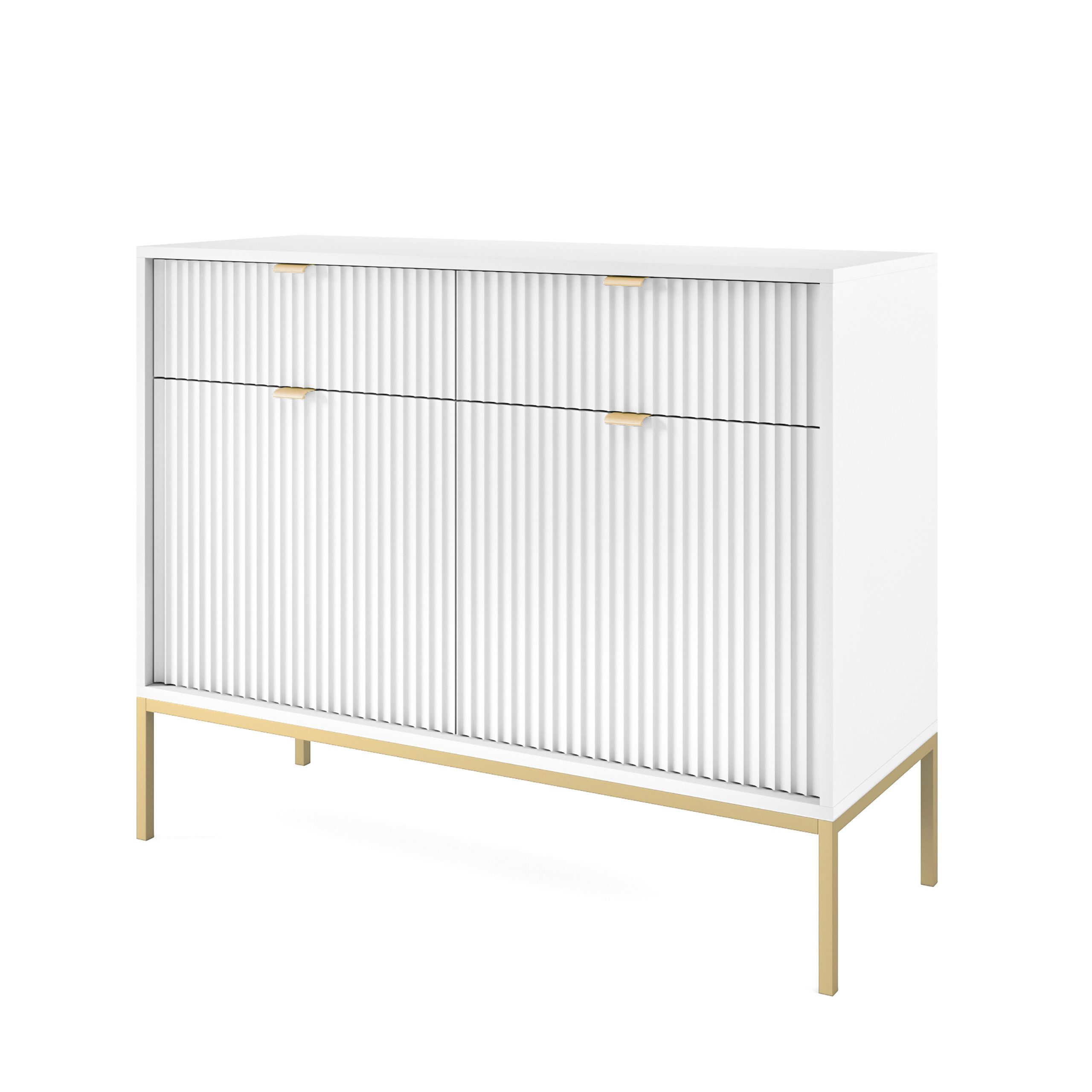 Masseno Kommode STELLARE 104 cm Sideboard mit 2 Schubladen und 2 Türen Weiß