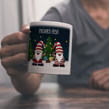 speecheese Tasse Frohes Fest Kaffeebecher mit Wichtel Motiv Weihnachten Advent Sterne