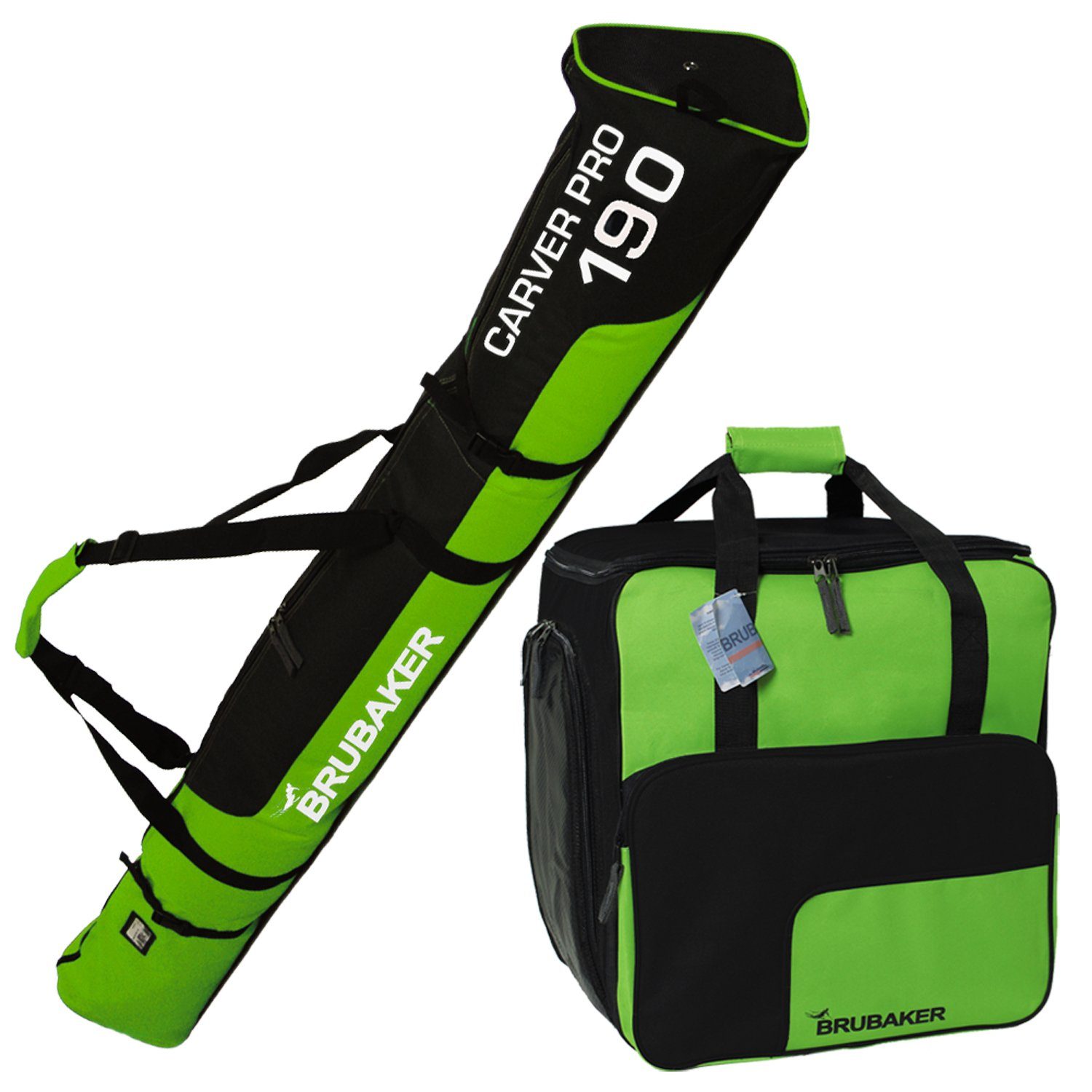 BRUBAKER Sporttasche Carver Pro Skitasche Kombi Set (2-tlg., reißfest und nässeabweisend), Skisack und Skischuhtasche für 1 Paar Ski