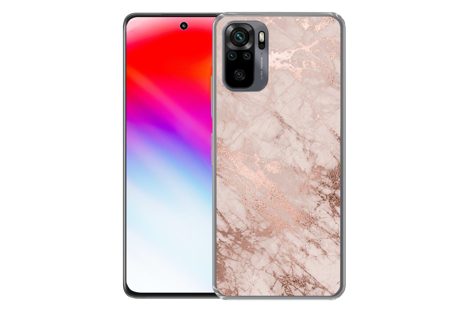 MuchoWow Handyhülle für Xiaomi Redmi Note 10S Marmor - Rosa - Luxus - Marmoroptik - Glitze, Phone Case, Silikon, Schutzhülle Dünn