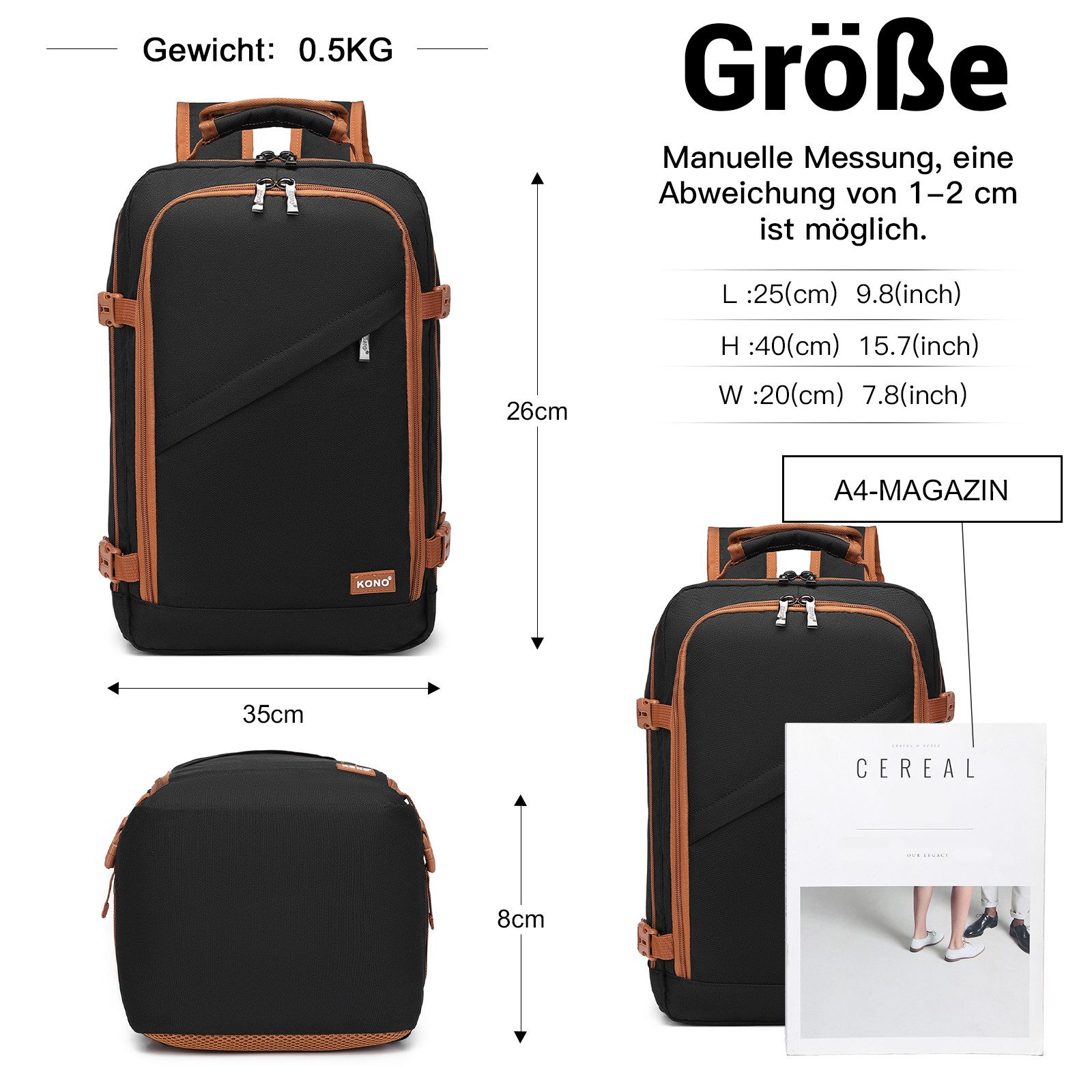 KONO Rucksack Handgepäck-Rucksack mit vielen Fächern Leichtgewicht günstig online kaufen