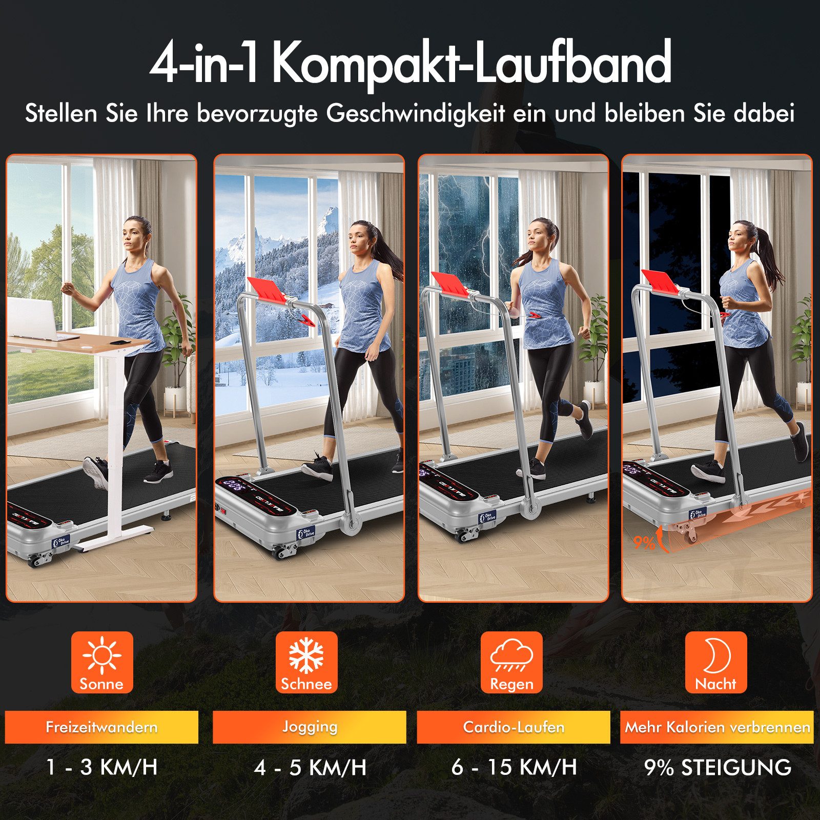 BLACK LORD Laufband 3,0PS Motor, 12 km/h, mit Steigung, Bluetooth App Steuerung, 390mm, 3 Stufen Neigung, LED Display, Fernbedienung, Untertisch