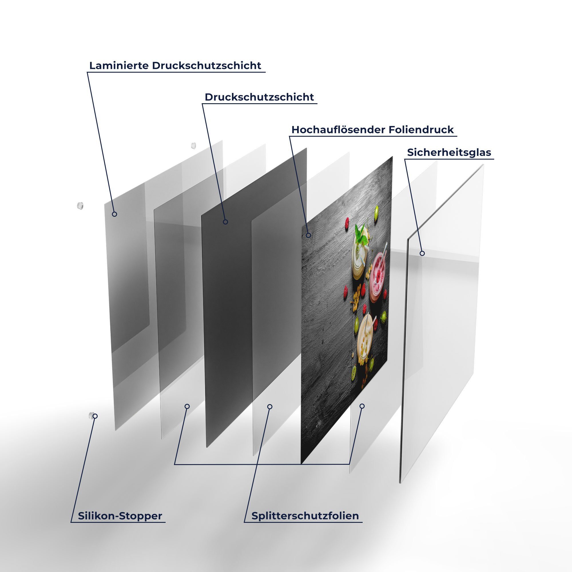 DEQORI Herdblende-/Abdeckplatte 'Smoothies auf Schiefer', Ceranfeld Glas Glas, (1 tlg), Herdabdeckplatte Herd