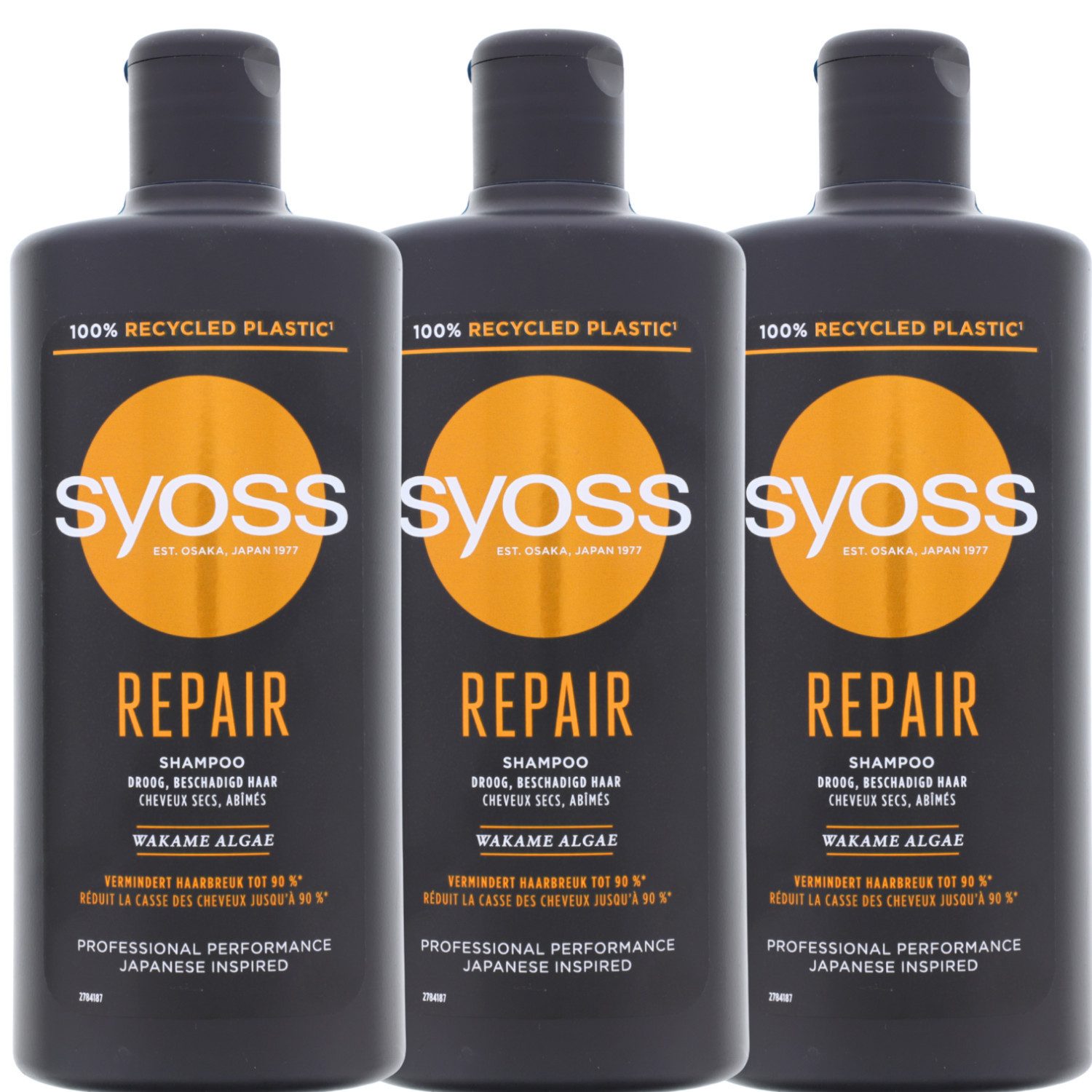 Syoss Haarshampoo 3 x Syoss Repair Shampoo je 440ml für trockenes strapaziertes Haar ver