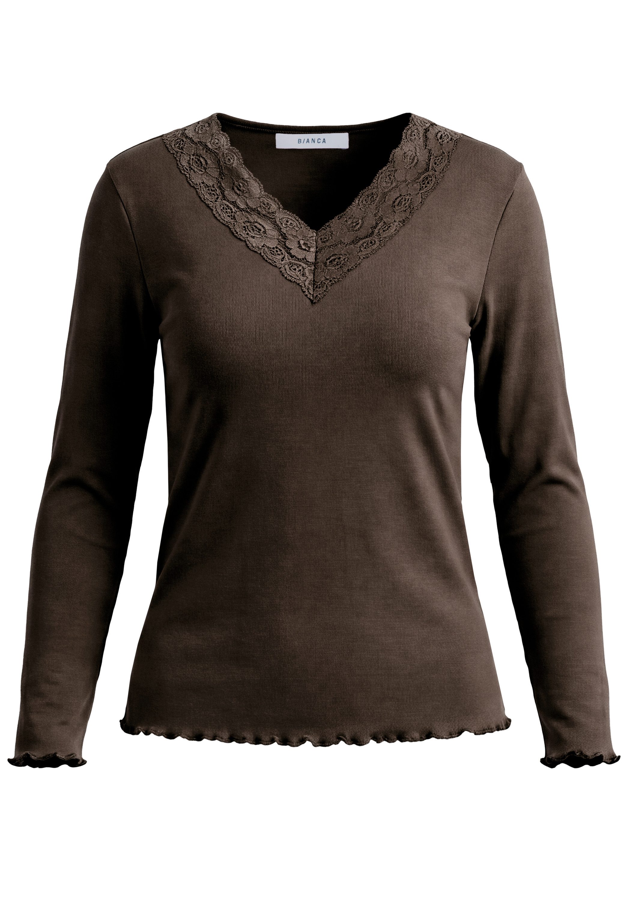 bianca Langarmshirt ENEA mit elegantem Spitzenbesatz