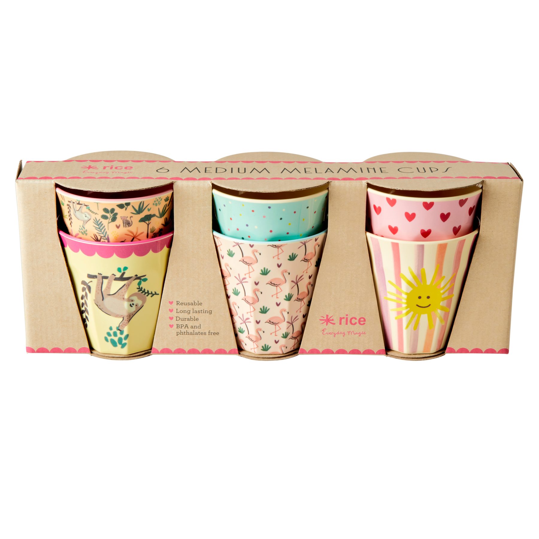 rice Becher Rice Melamin Kinderbecher Set - Funky Prints, 6-tlg., Melamin