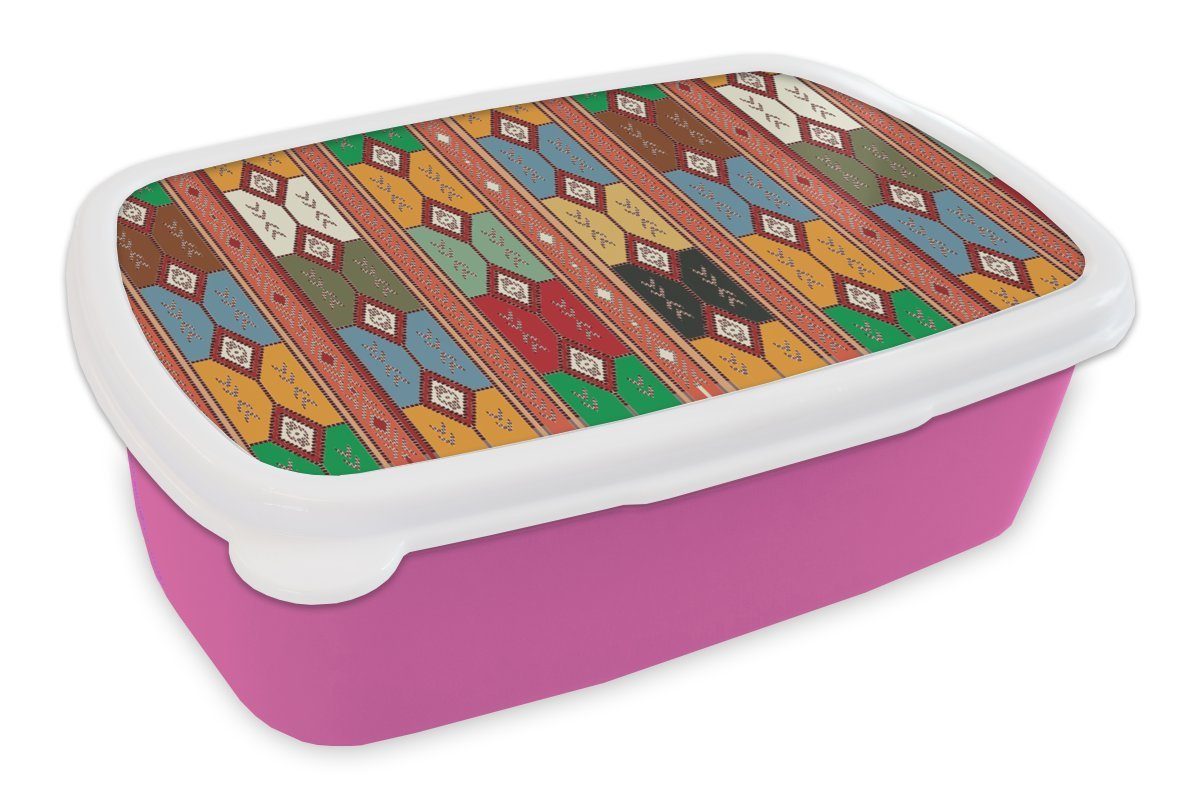 MuchoWow Lunchbox Geometrie - Muster Kunststoff Mädchen, Kunststoff, Kinder, rosa Südamerika, Erwachsene, Snackbox, für (2-tlg), Brotdose - Brotbox