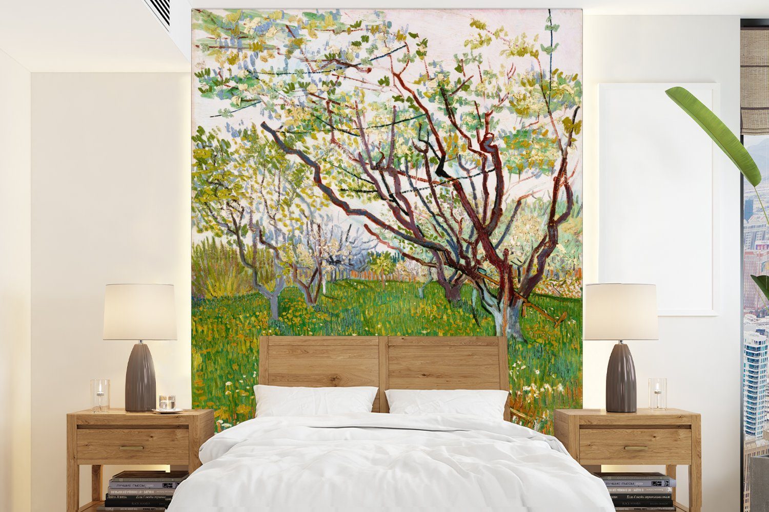 MuchoWow Fototapete Blühende Obstgärten - Vincent van Gogh, Matt, bedruckt, (4 St), Montagefertig Vinyl Tapete für Wohnzimmer, Wandtapete