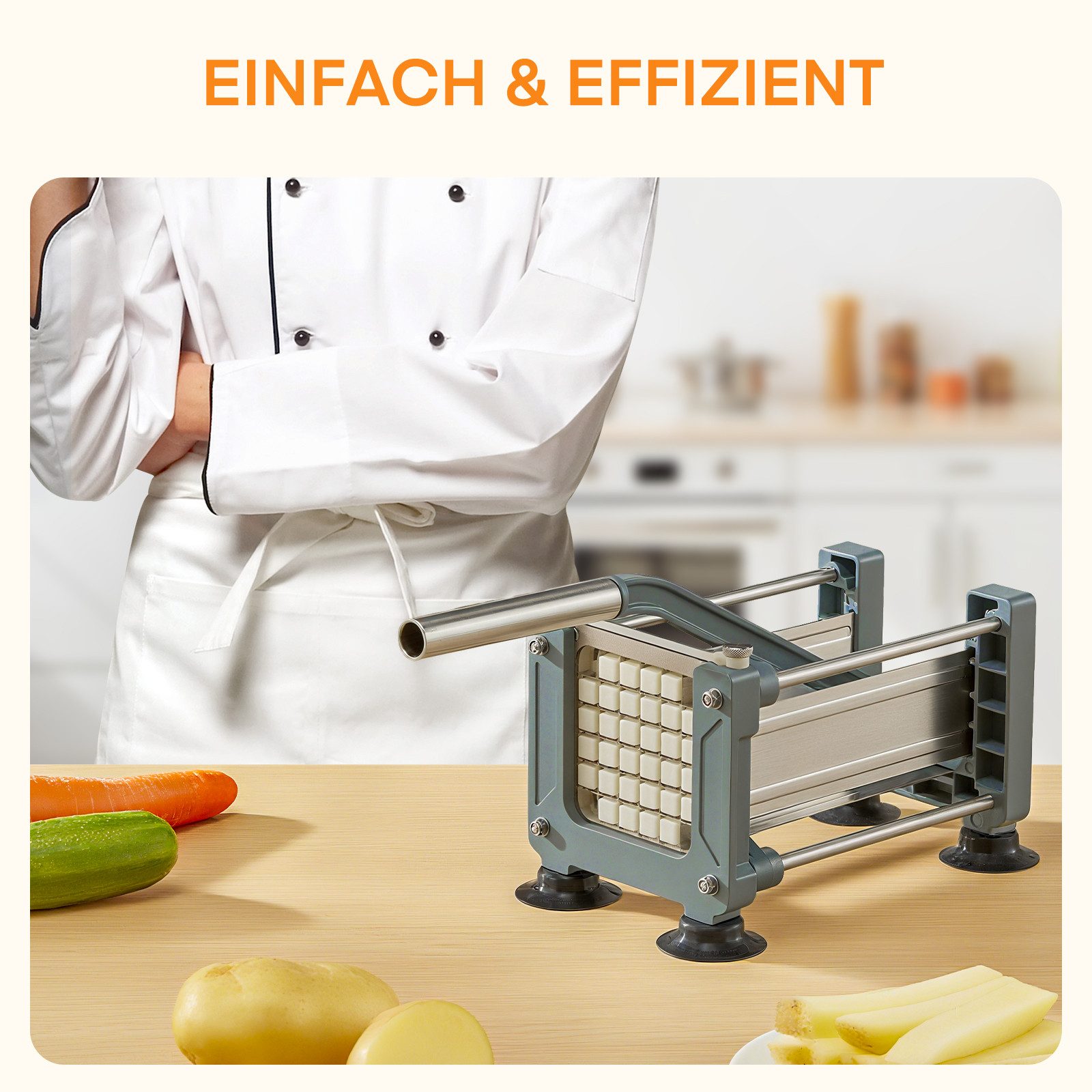 FOHERE Pommesschneider Kartoffelschneider Edelstahl Pommes Frites Schneidemaschine, (4-tlg), mit 13, 9, 6 mm Klingen aus Edelstahl – Bild 2 von 5