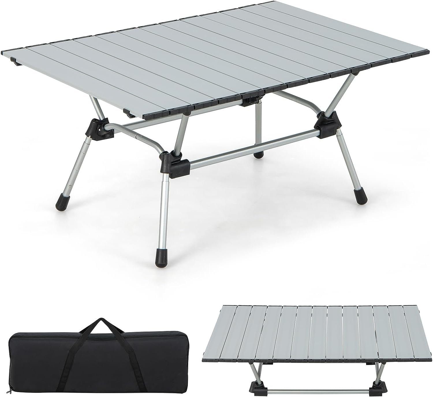 KOMFOTTEU Campingtisch Picknicktisch, aus Aluminium, klappbar & 4-stufig höhenverstellbar silber
