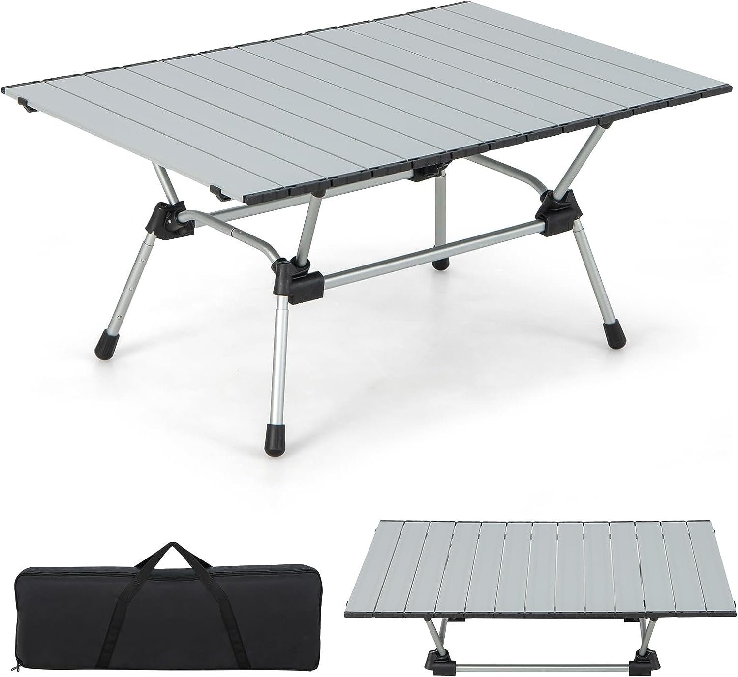 KOMFOTTEU Campingtisch Picknicktisch, aus Aluminium, klappbar & 4-stufig höhenverstellbar