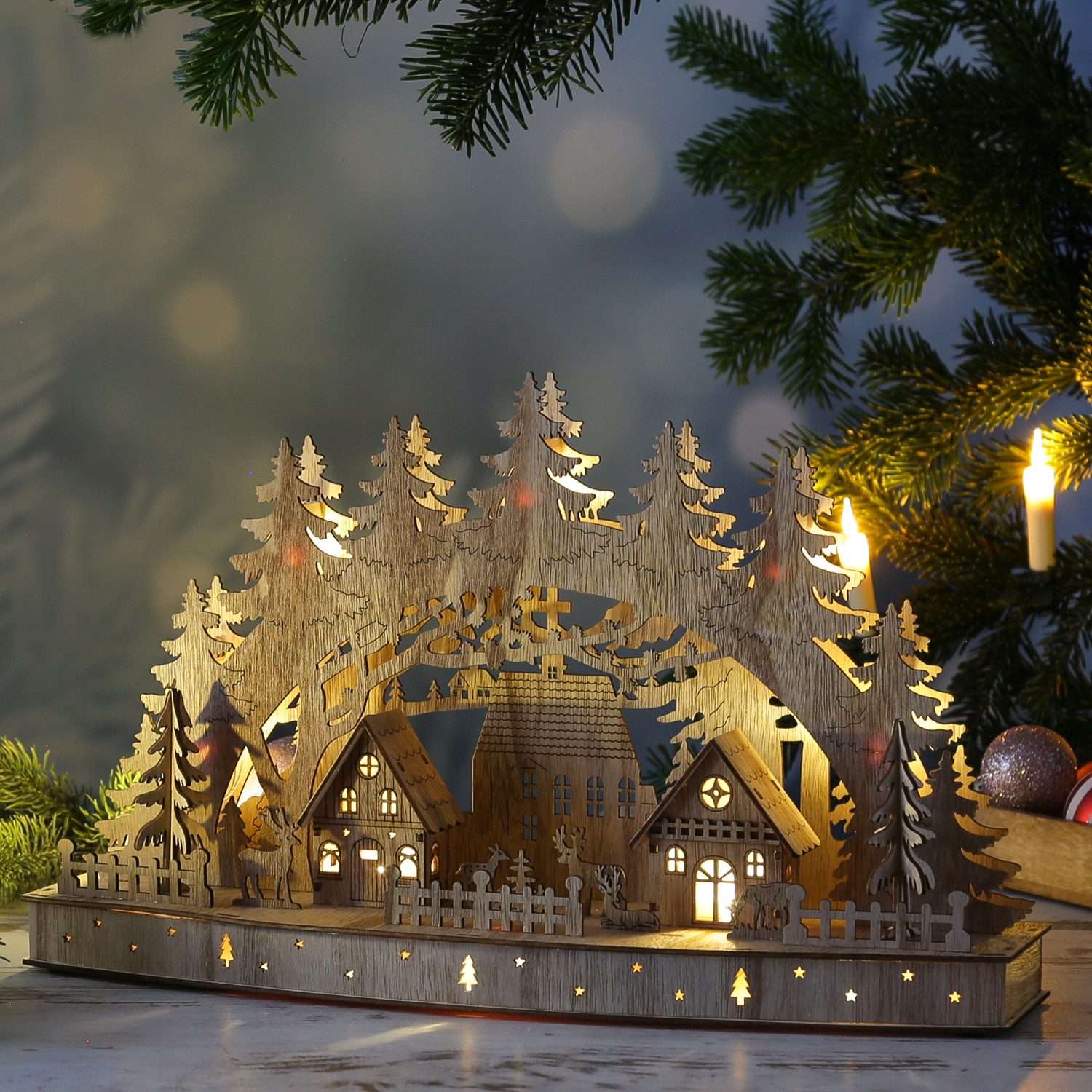 MARELIDA LED Schwibbogen LED Lichterbogen Weihnachtsdorf Winterdorf H: 26,5cm Weihnachtsdeko