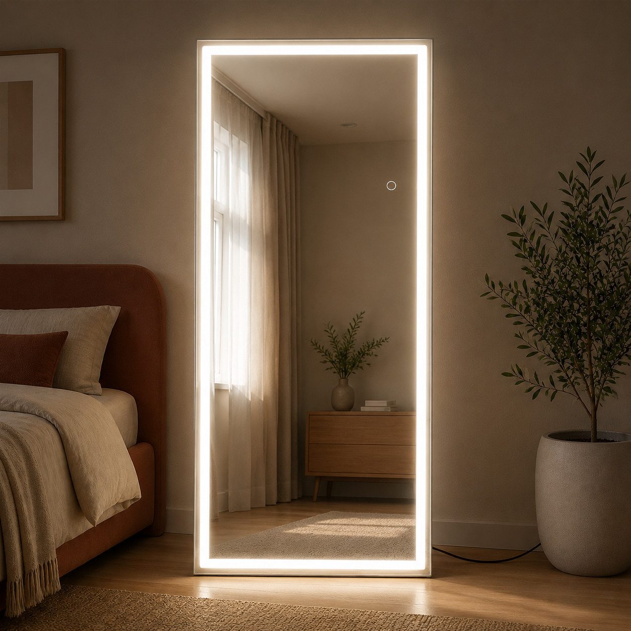 Nettlife Ganzkörperspiegel Beleuchtung 150*40/160*50cm Standspiegel Wandspiegel LED-Beleuchtung (1-St), 3000K-6500K Standspiegel Hartglas Schlafzimmer und Ankleide Ladekabel