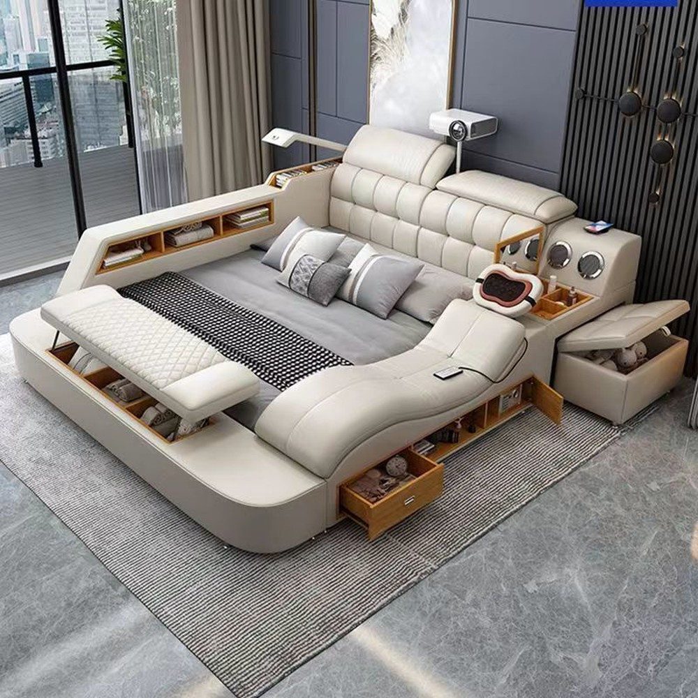 Xlmoebel Multimediabett Multifunktionsbett mit USB-Anschluss und Massagefunktion (Multifunktionsbett mit USB-Anschluss und Massagefunktion), Made in Europa