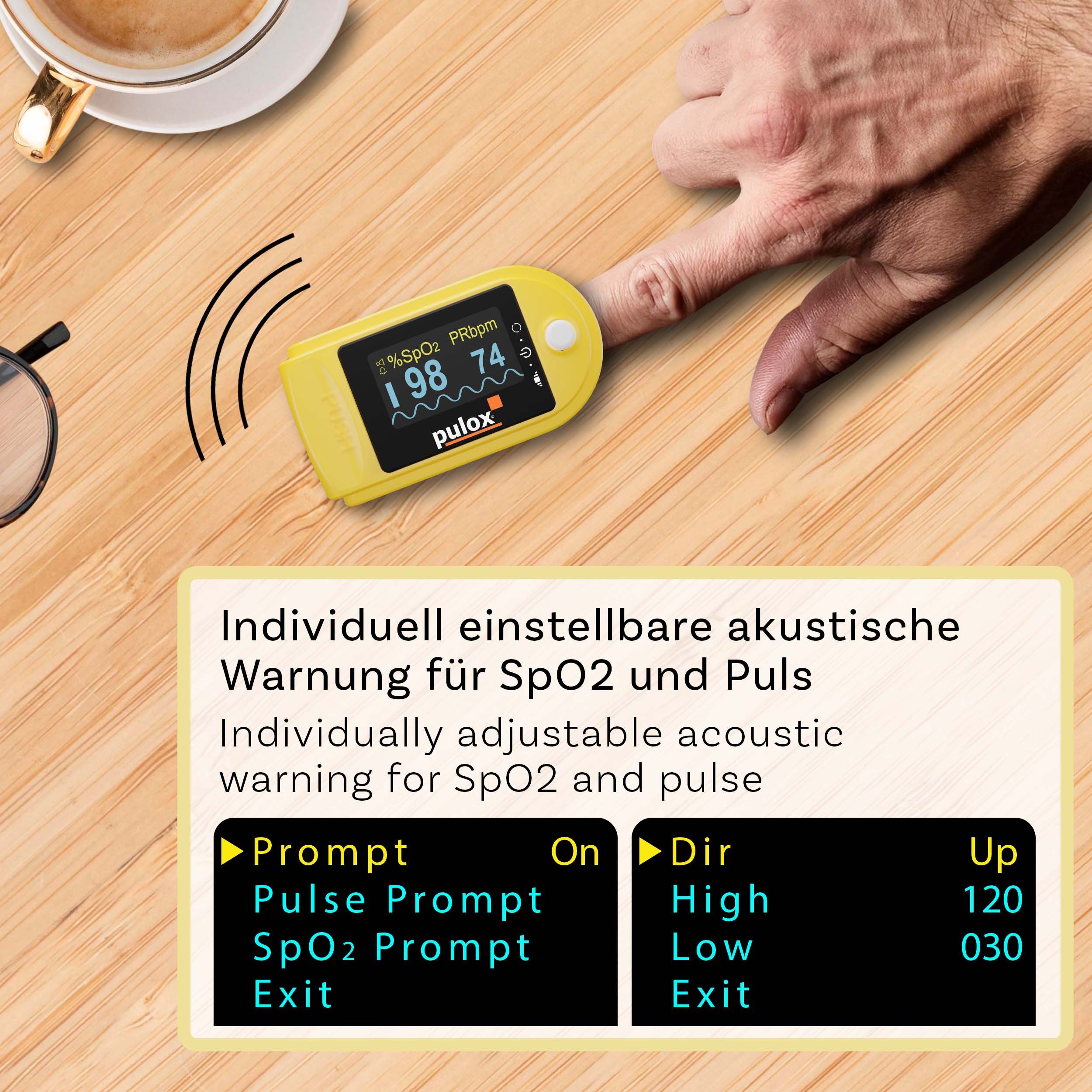 pulox Pulsoximeter PO-200A Solo mit Alarm und Pulston