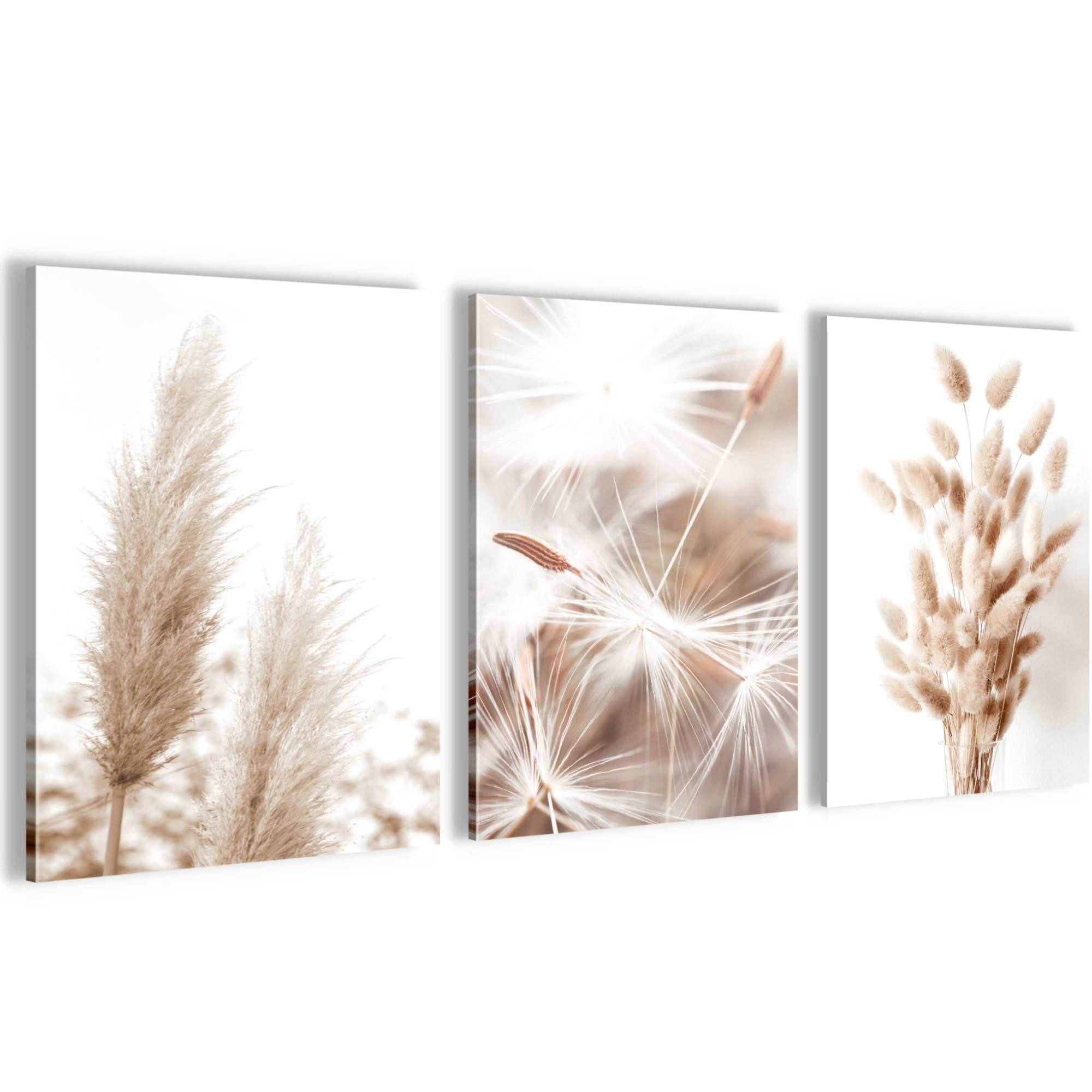 Novart Wandbild 3 Wandbilder Set Natur Wohnzimmer Deko Landschaft Berge Boho, Pampas2 (3 St)