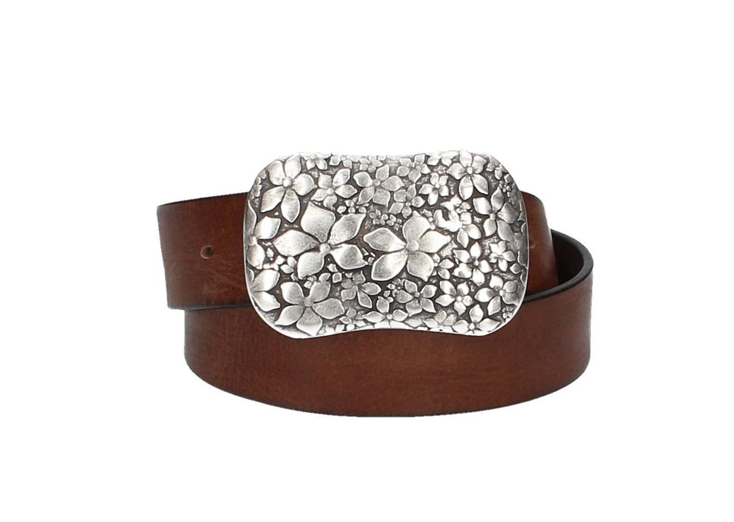 Leder Bazlen Ledergürtel Cognac 40mm mit Blumenschließe, Koppelschließe (LB1161B40C-660, 1-St) sehr weiches Vollrindleder
