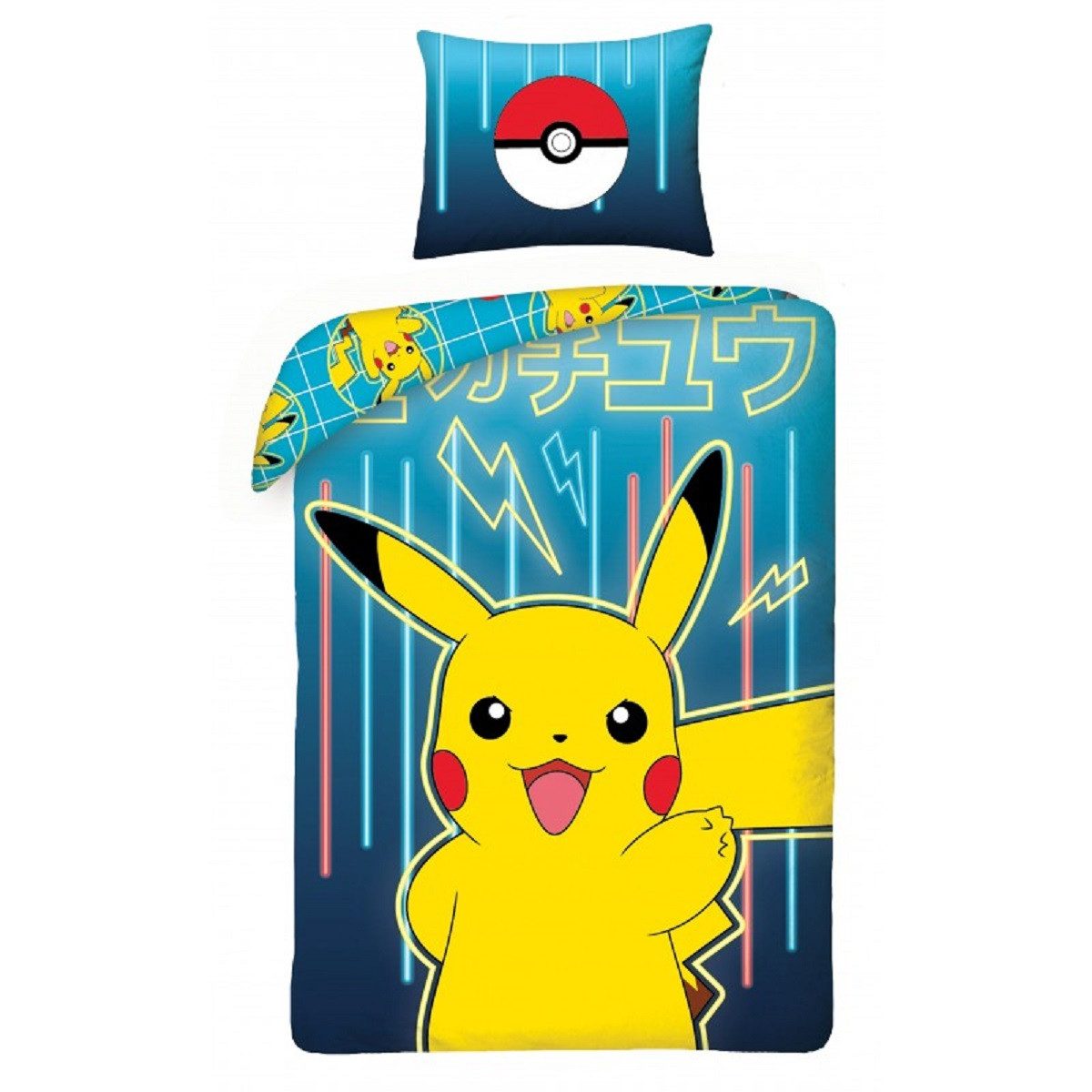POKÉMON Bettwäsche Set Baumwolle Bettdeckenbezug 140 × 200 cm mit 70 × 90 cm Kissenbezug, 2 teilig, mit Reißverschluss