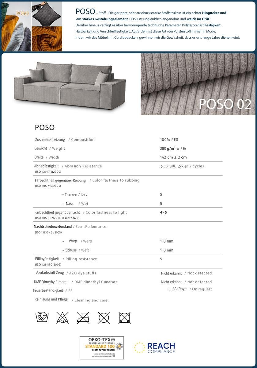 Beautysofa Bettkasten, 02) Cappucino Ecke, universelle mit mit mane, Cordstoff 290 Eckcoch Parys, l-förmig Schlaffuntion, cm, (poso Ecksofa