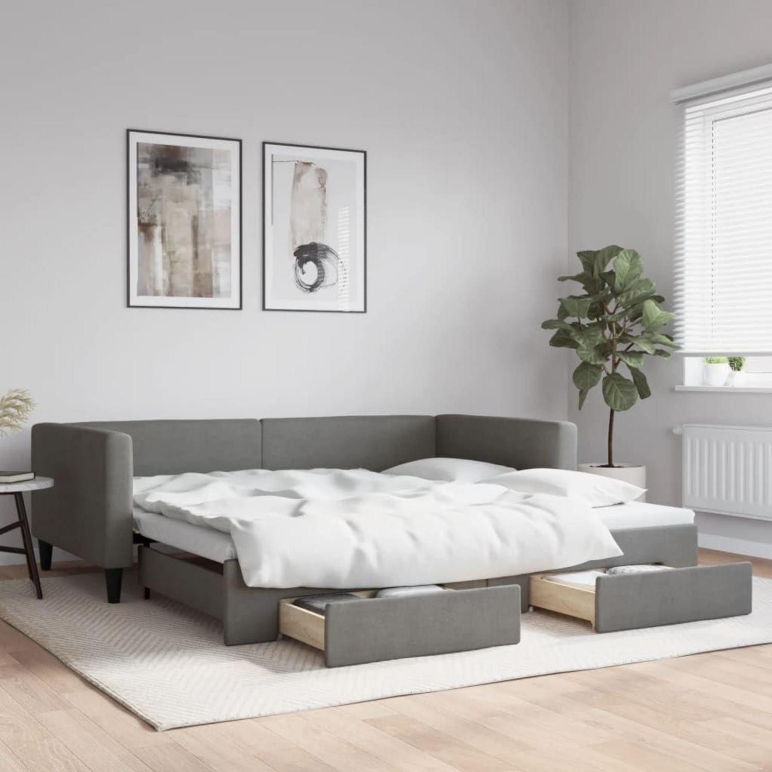 LuxusKollektion Schlafsofa Tagesbett Ausziehbar 100 x 200 mit Bettkasten & Schublade Dunkelgrau