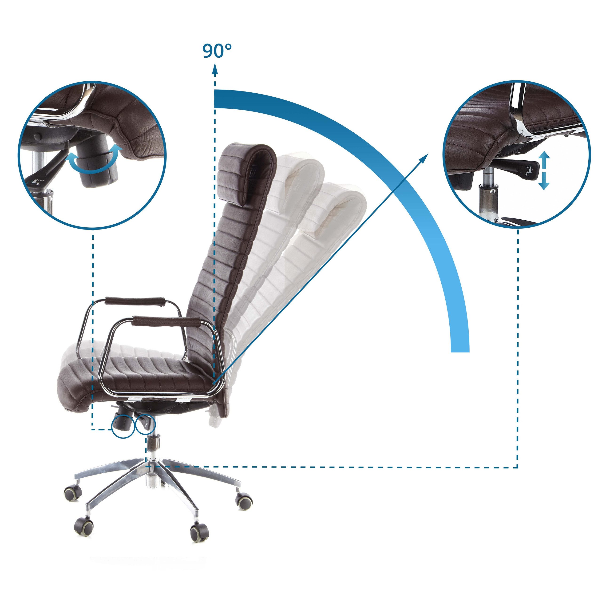 hjh OFFICE Drehstuhl Luxus Chefsessel Aspera 20 Leder mit Armlehnen (1 St), Profi Bürostuhl Schreibtischstuhl ergonomisch