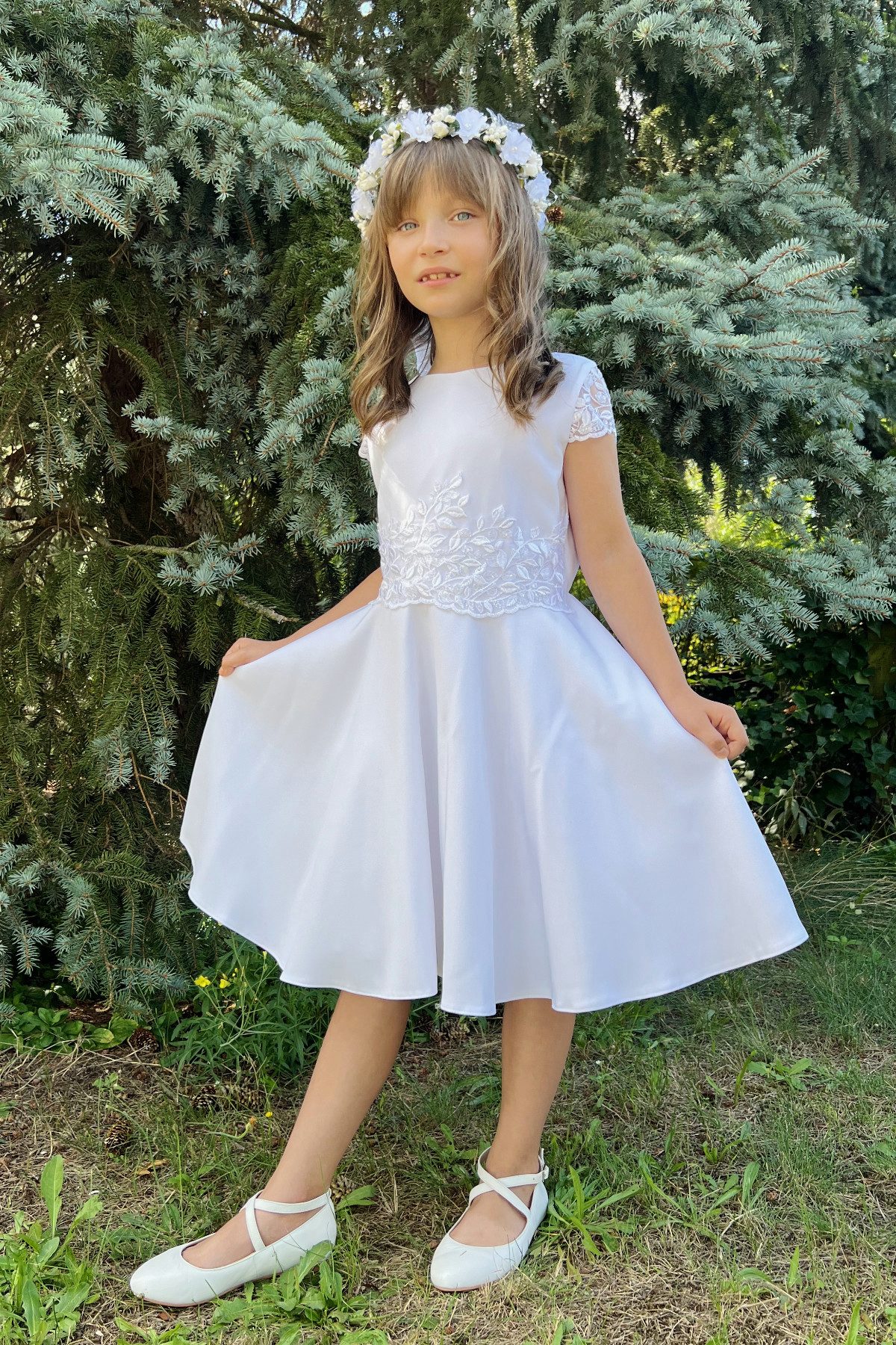 Dalary Partykleid Blumenmädchenkleid Kommunionkleid Dalary DK-300 Weiß