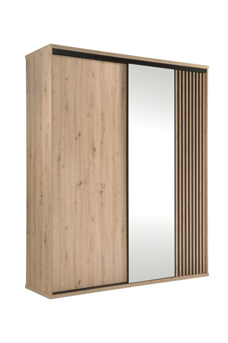 Compleo Kleiderschrank mit Spiegel 2-türig, Schwebetürenschrank Modern mit Aufhänger