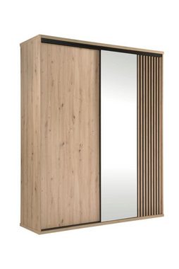 Compleo Kleiderschrank mit Aufhänger, 2-türig, Modern Schwebetürenschrank mit Spiegel