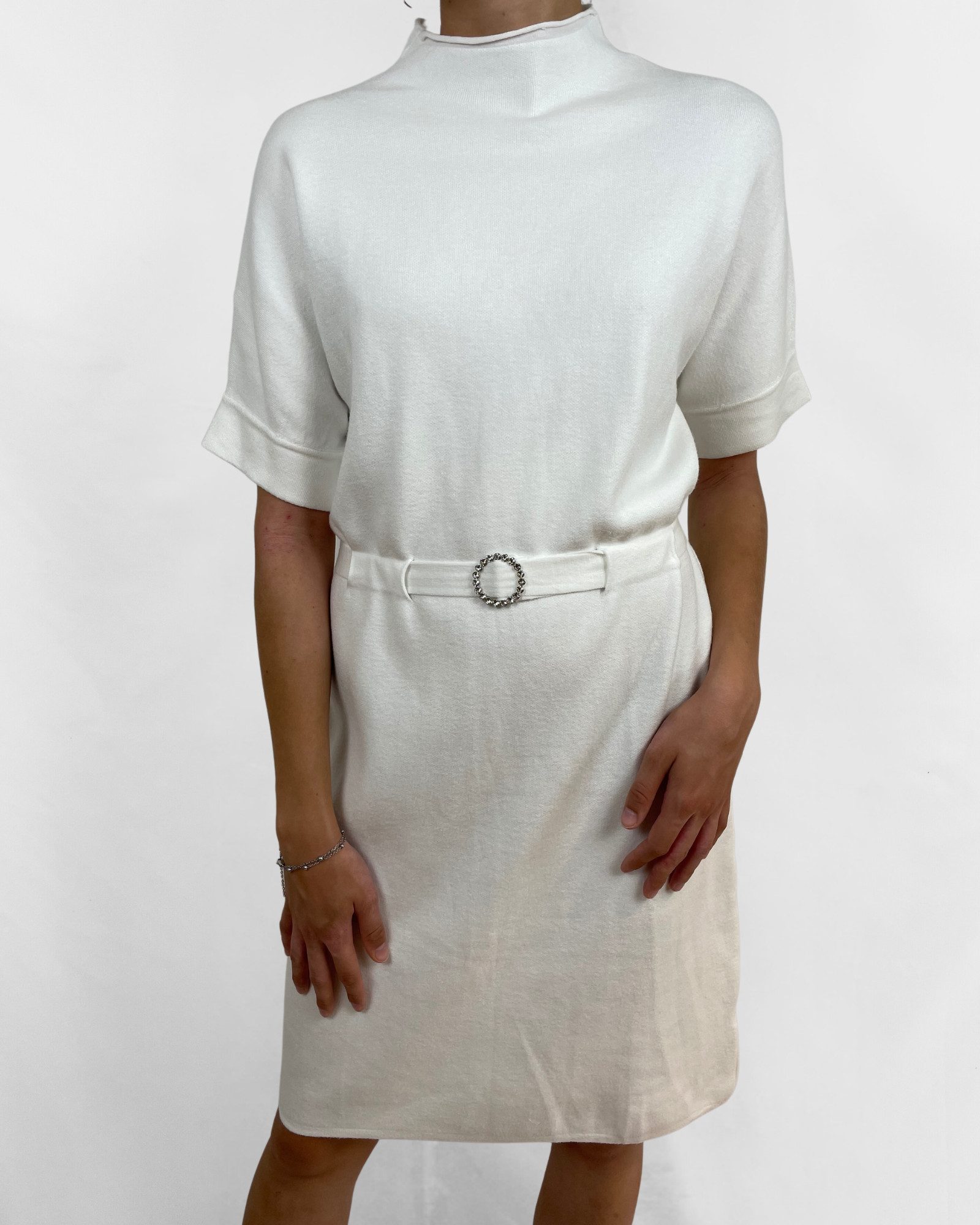 ITALY VIBES Strickkleid TIARA - Kleid kurzarm - Midikleid mit Gürtel - ONE SIZE passt hier Gr. S - XL