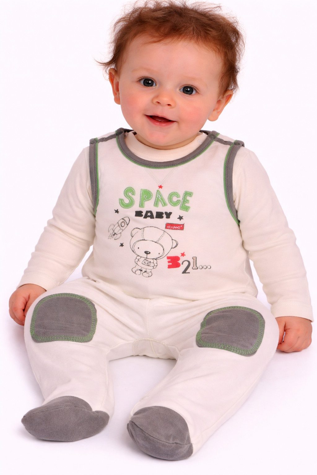 Strampler Stramplerhose Langarmshirt Baby Anzug in Creme