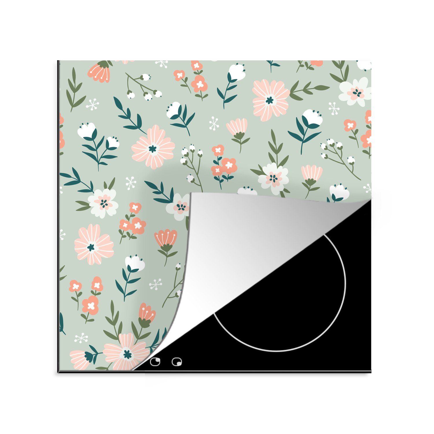 MuchoWow Herdblende-/Abdeckplatte Blumen - Farben - Pastell, Vinyl, (1 tlg), 78x78 cm, Ceranfeldabdeckung, Arbeitsplatte für küche