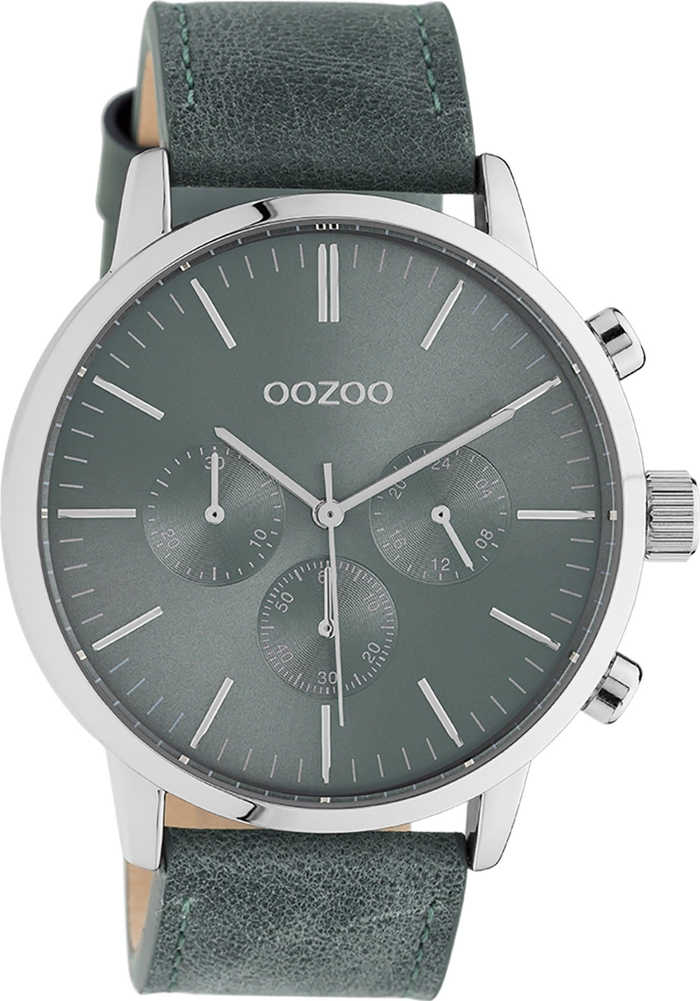 OOZOO Quarzuhr Oozoo Unisex Armbanduhr grau Analog, Damen, Herrenuhr rund,  groß (ca. 45mm) Lederarmband, Fashion-Style