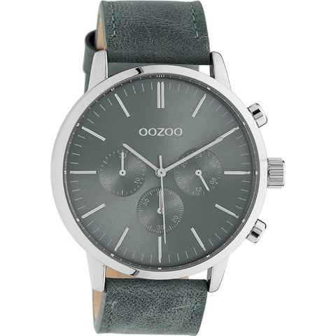 OOZOO Quarzuhr Oozoo Unisex Armbanduhr grau Analog, Damen, Herrenuhr rund, groß (ca. 45mm) Lederarmband, Fashion-Style