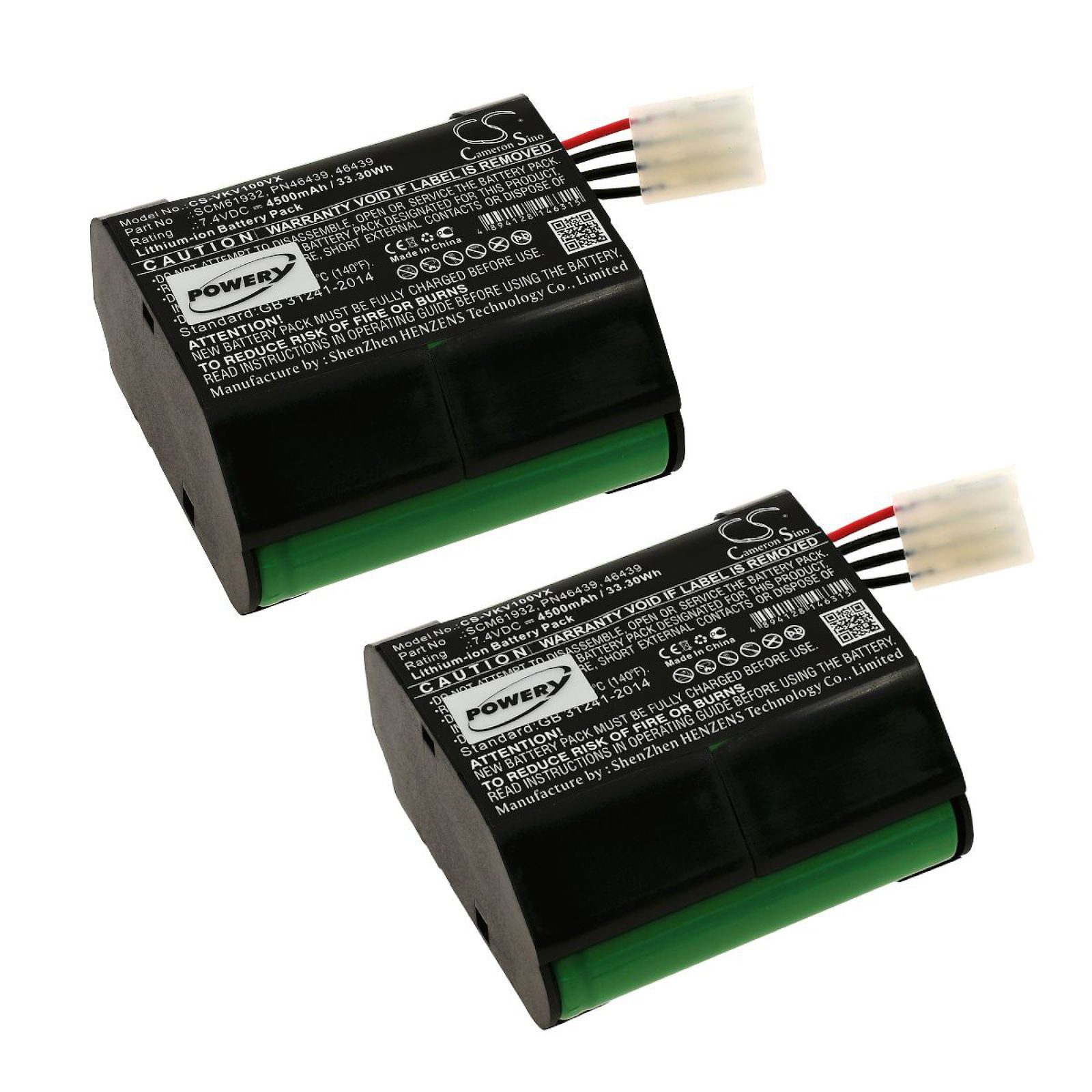 Powery 2x Akkus für Vorwerk Kobold VR100 Staubsauger-Akku 4500 mAh (7.4 V)