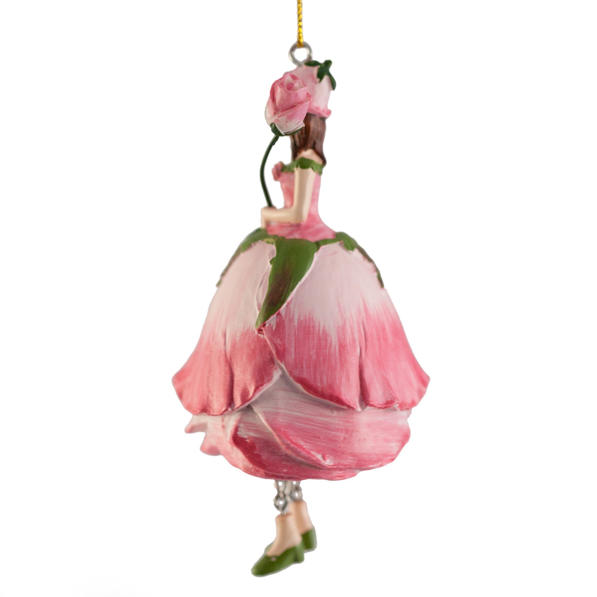 ROSEMARIE SCHULZ Heidelberg Dekofigur Blumenmädchen Figur Rose Rosa Dekohänger Blumen Deko-Objekt Kunstblume, Handbemalte Figur aus Polyresin