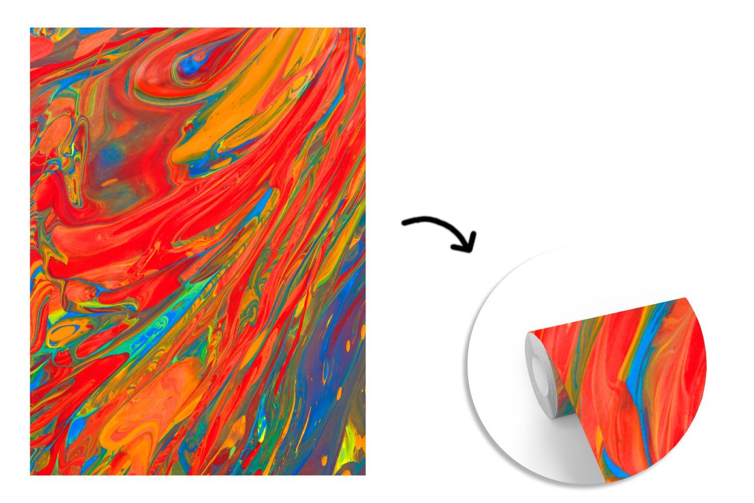 MuchoWow Fototapete Leuchtende Farben St), einem auf Gemälde, bedruckt, Tapete (4 Vinyl für Wandtapete Wohnzimmer, Montagefertig Matt