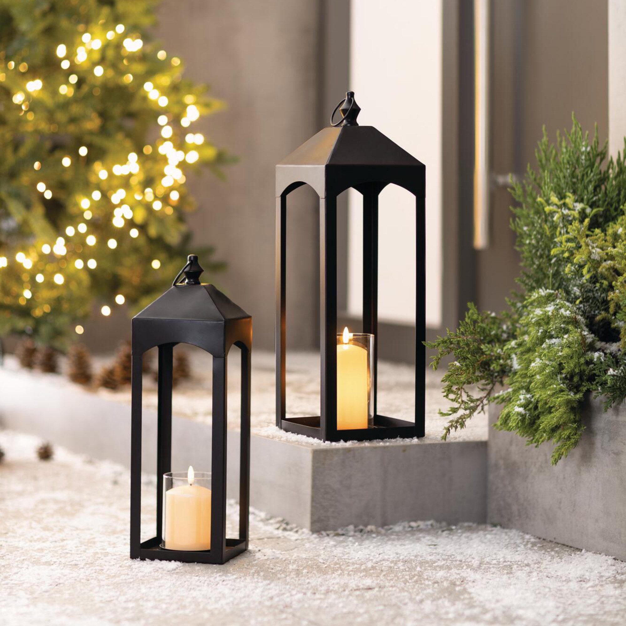 Home-trends24.de Kerzenlaterne Metall Kerzenhalter schwarz Kerzen Laterne Kerzenständer 2er-Set (2 St) – Bild 2 von 4