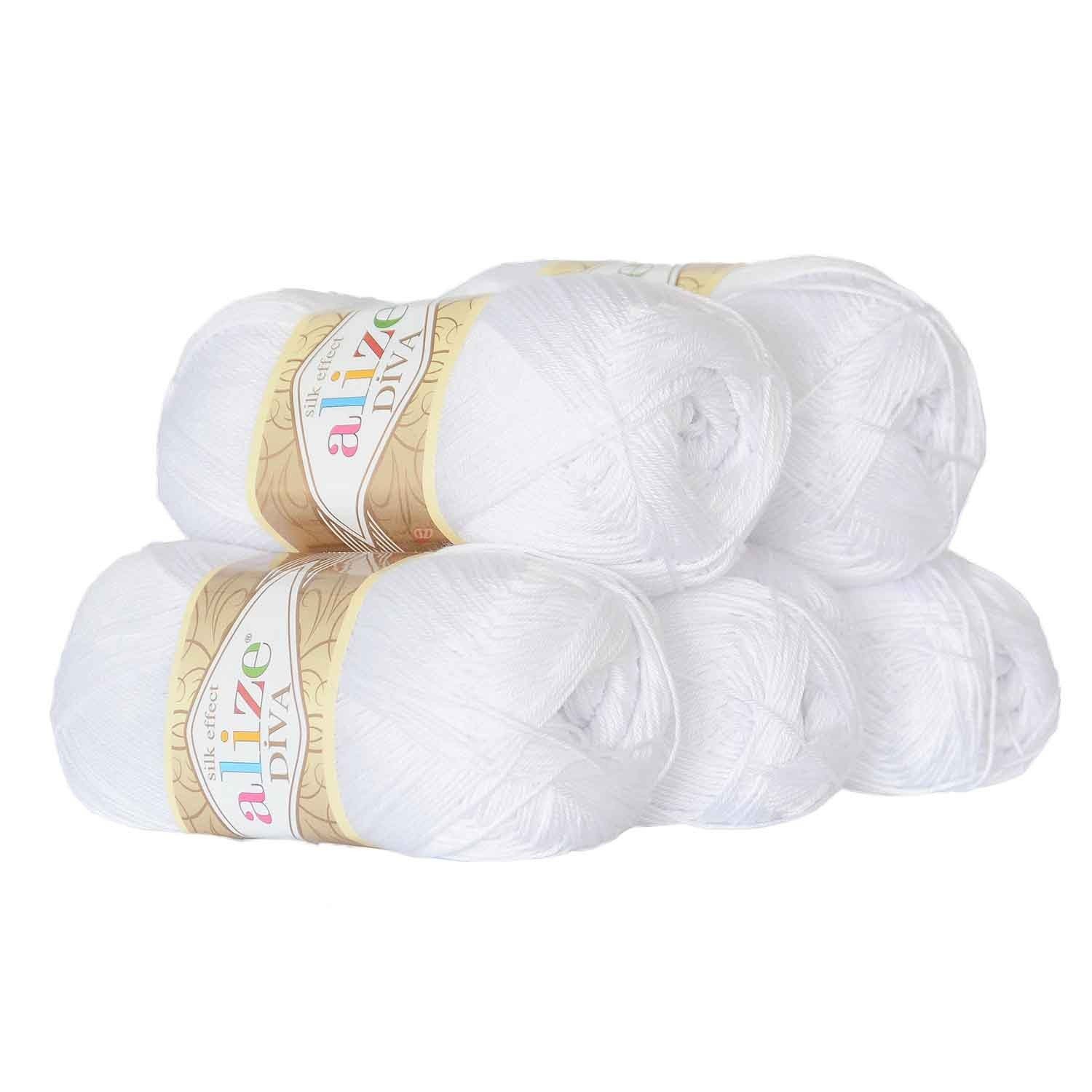 Alize 5 x 100g Strickgarn ALIZE DIVA - Häkelgarn Sommerwolle Häkelwolle, 350 m, 55 weiß